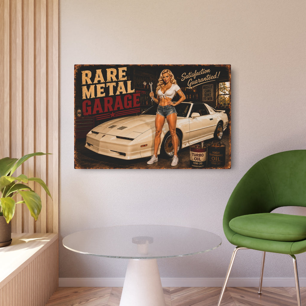 Rare Metal Garage Sign – White Turbo Trans Am Pinup Metal Wall Art | Garage Decor | Oversized