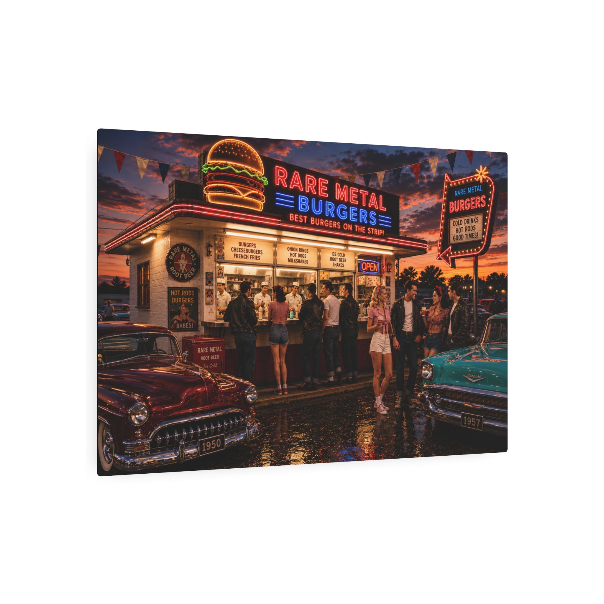 Rare Metal Neon Burger Stand Metal Sign "Oversized"
