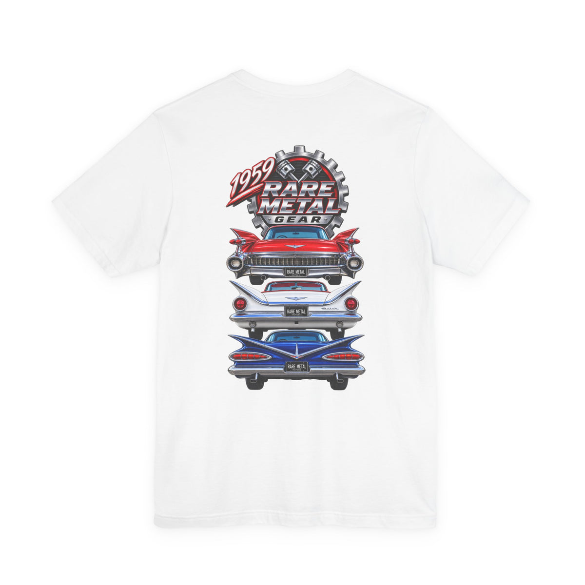 1959 Rare Metal Gear Classic Cars T-Shirt — American Tailfin Legends Tee