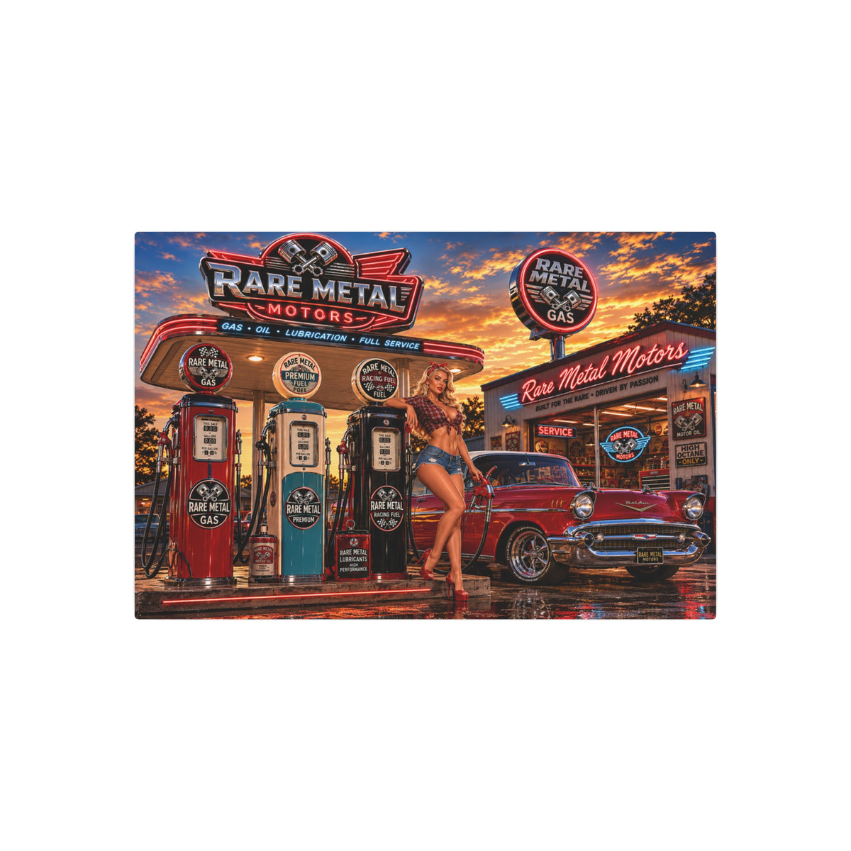Rare Metal Neon Service Station Metal Sign "Oversized"