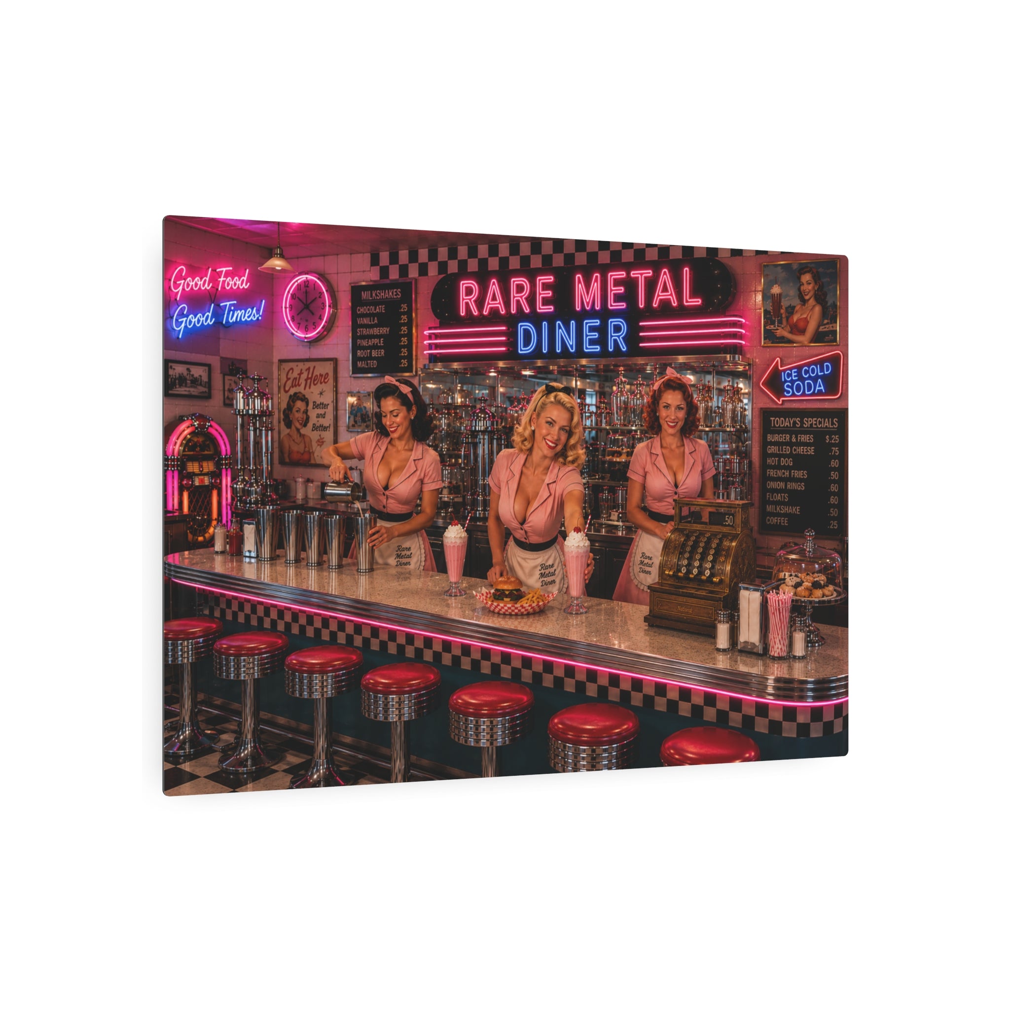 Rare Metal Neon Diner Metal Sign "Oversized"
