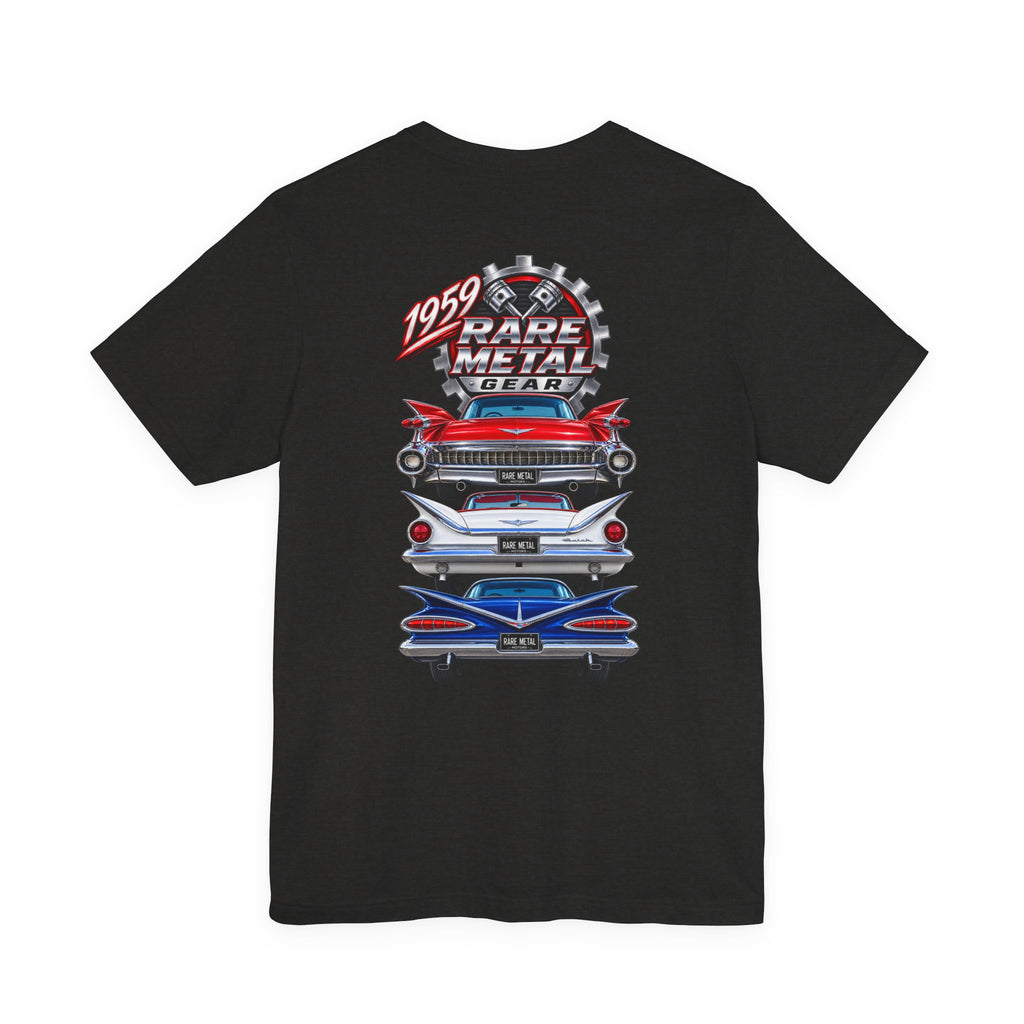 1959 Rare Metal Gear Classic Cars T-Shirt — American Tailfin Legends Tee