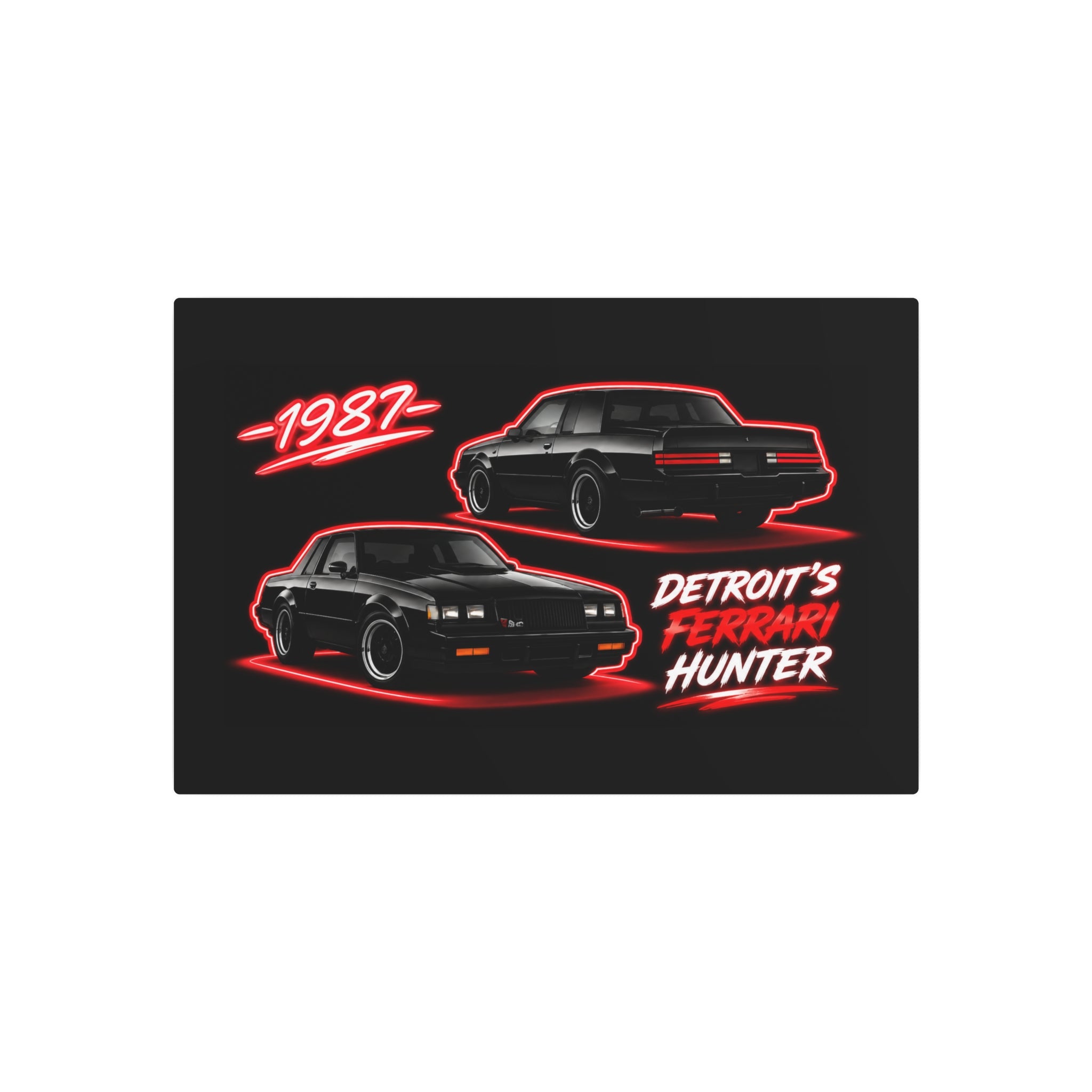 Detroit's Ferrari Hunter 1987 Metal Art Sign – Retro Muscle Car Wall Decor