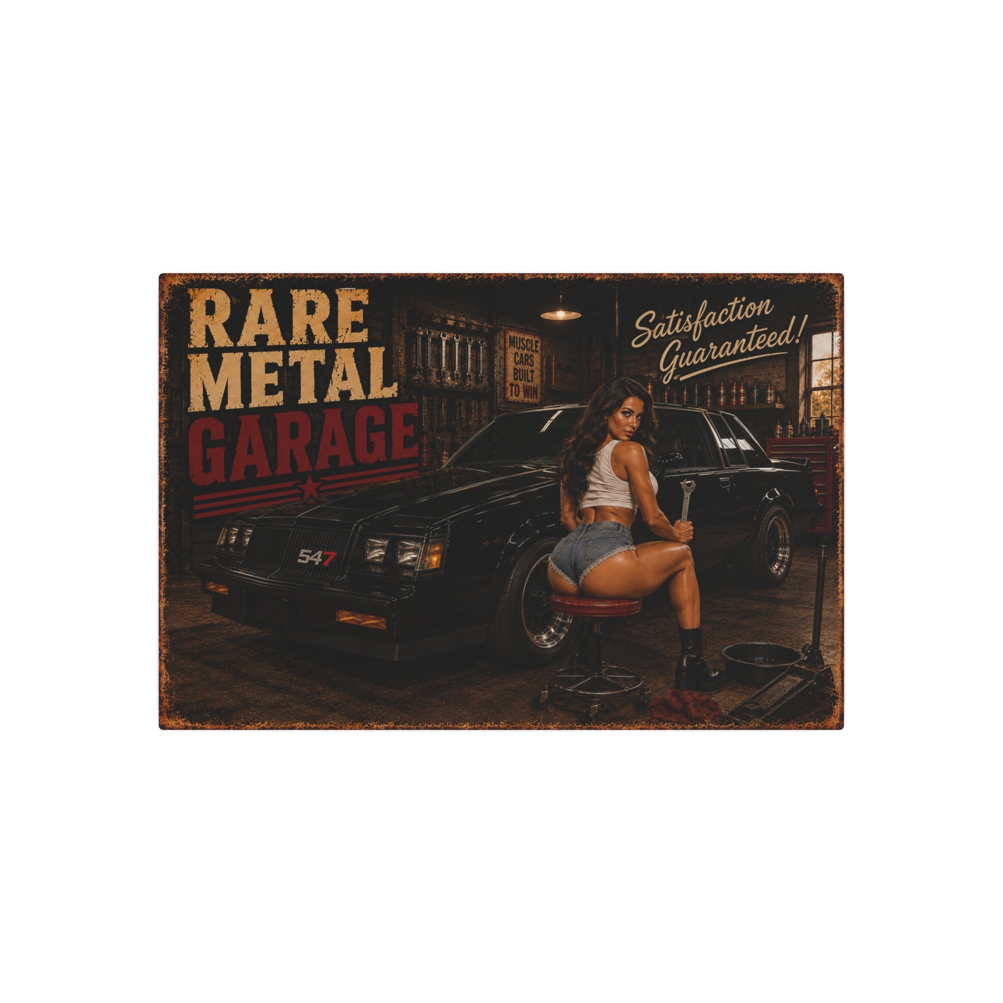 Rare Metal Garage Sign – Turbo Buick GNX Pinup Metal Wall Art | Garage Decor | Oversized