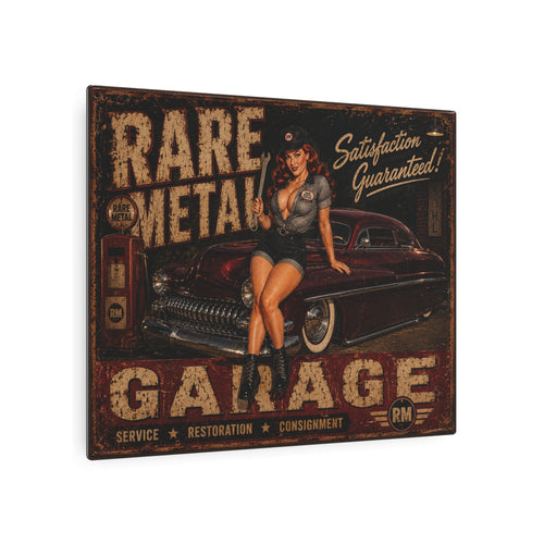 "1950" Rare Metal Pinup Garage Sign 20" x 16"