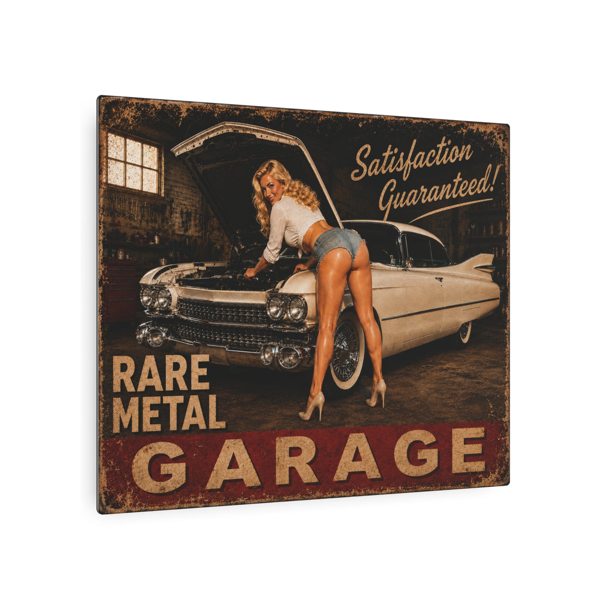 "1959" Rare Metal Pinup Garage Sign 20" x 16"