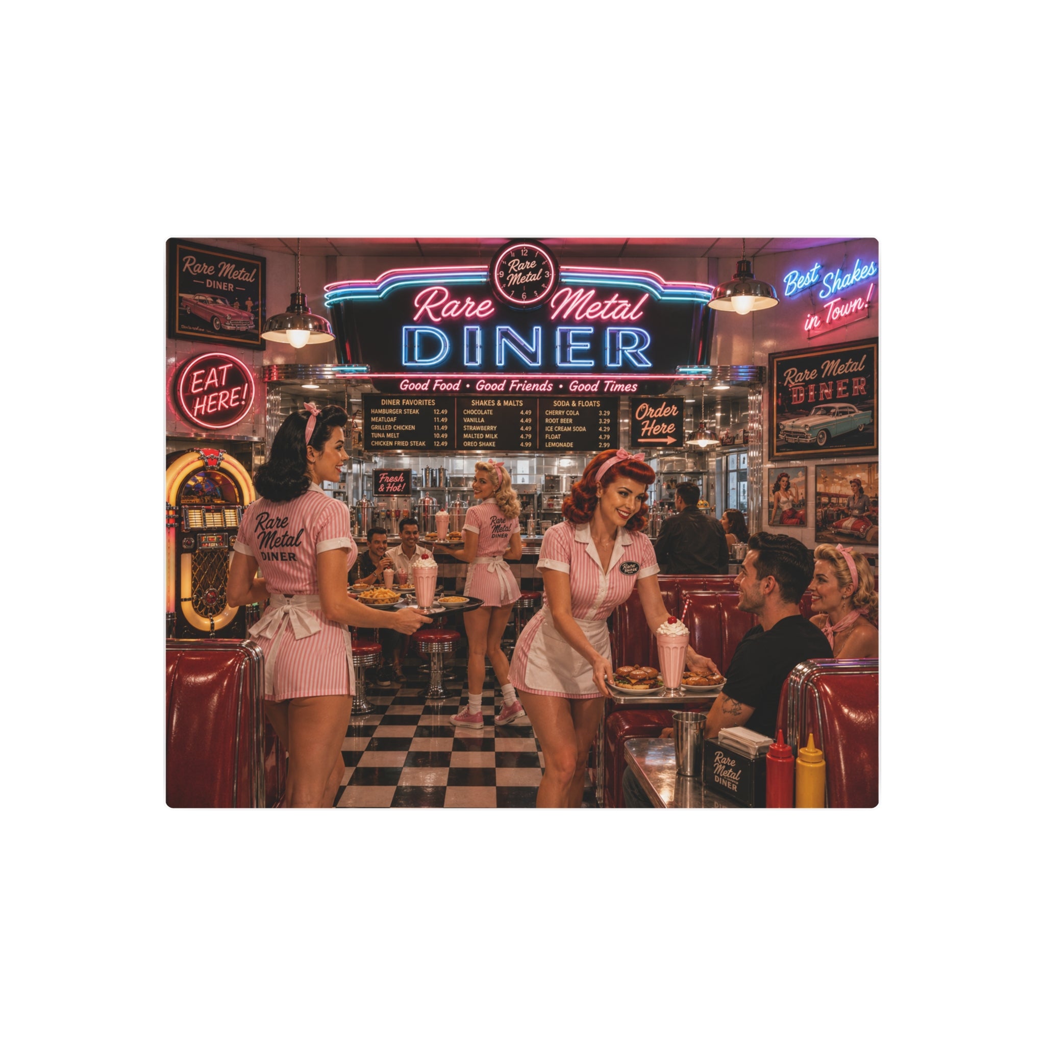Rare Metal Neon Diner Metal Sign 20" x 16"