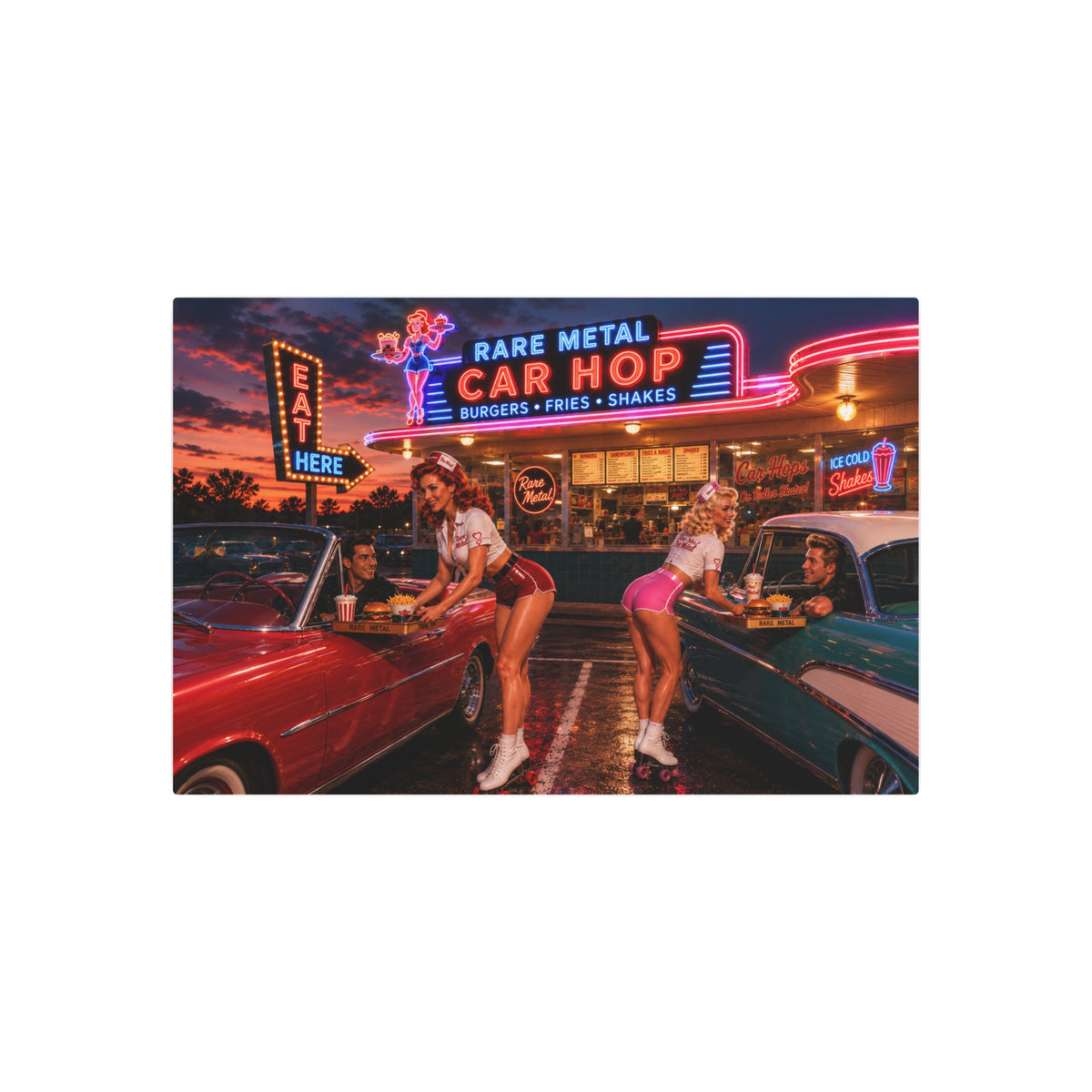 Rare Metal Neon Car Hop Metal Sign "Oversized"