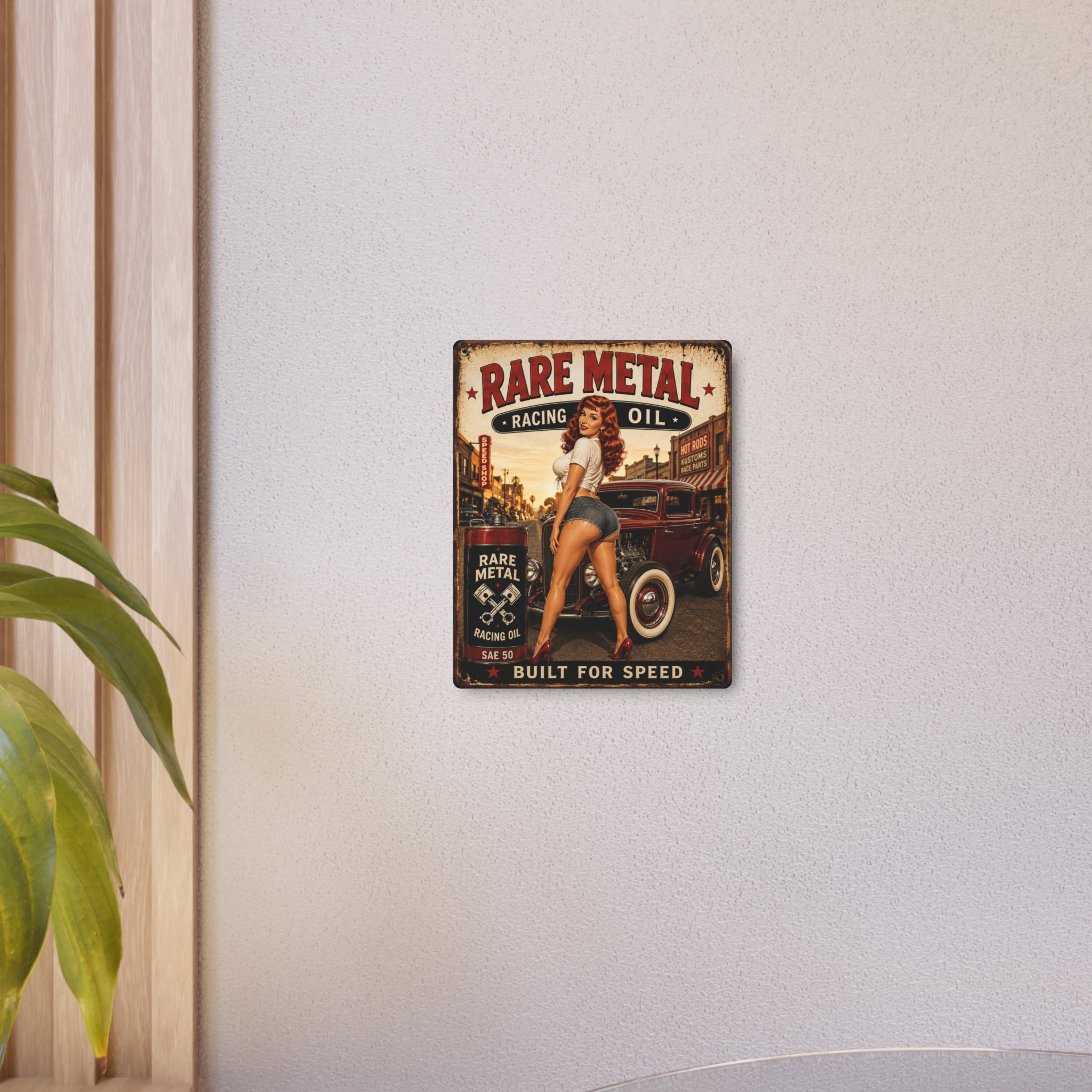 Rare Metal Racing Oil Pin-Up – 8x10 Vintage Wall Art