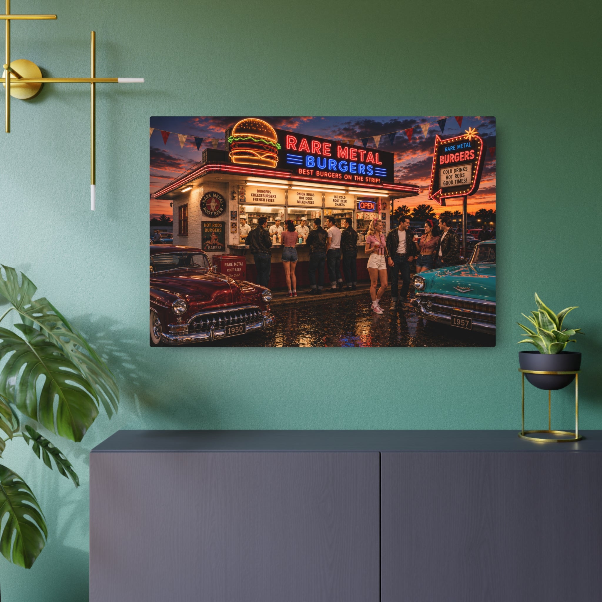 Rare Metal Neon Burger Stand Metal Sign "Oversized"