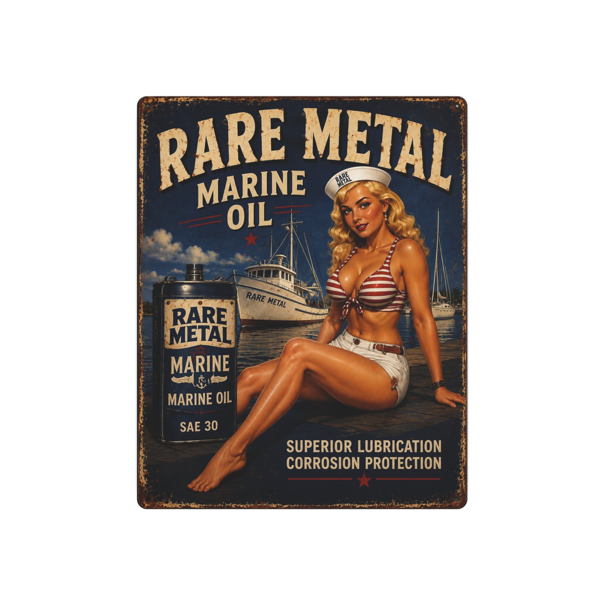 Rare Metal Racing Oil Pin-Up – 8x10 Vintage Wall Art