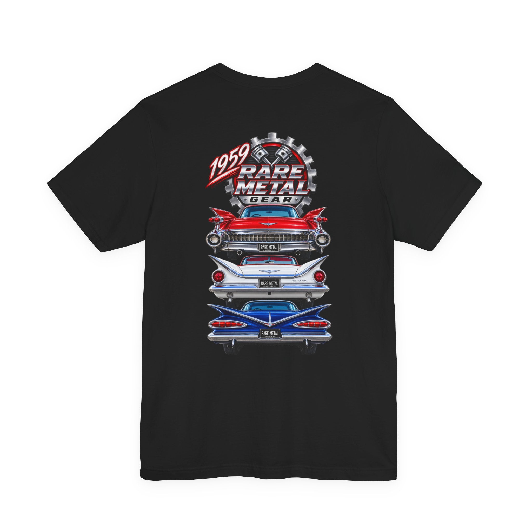 1959 Rare Metal Gear Classic Cars T-Shirt — American Tailfin Legends Tee