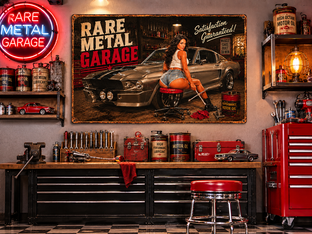 "1967" Rare Metal Pinup Garage Sign 30" x 20"
