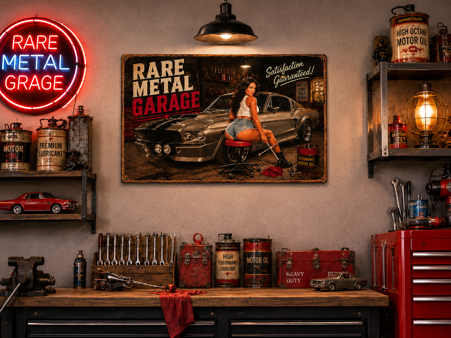 "1967" Rare Metal Pinup Garage Sign 36" x 24"