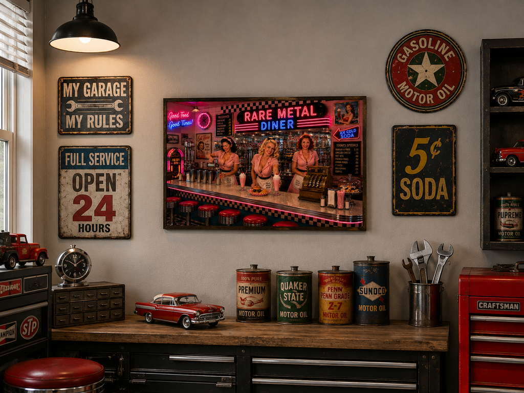 Rare Metal Neon Diner Metal Sign 20" x 16"