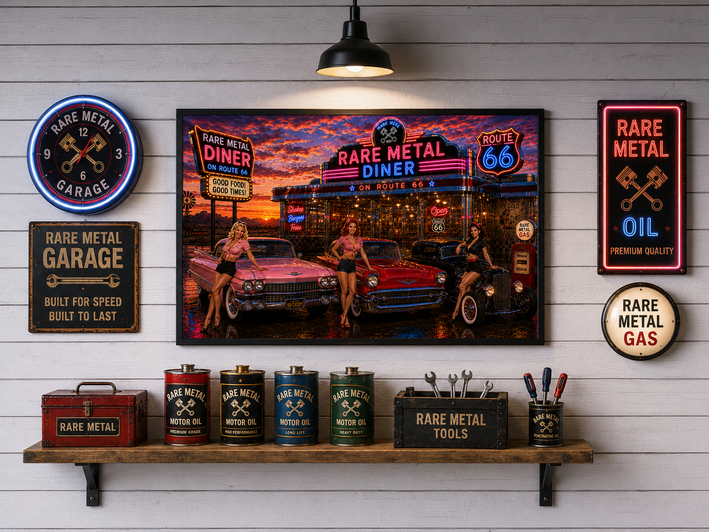 Rare Metal Route 66 Diner Metal Sign "Oversized"