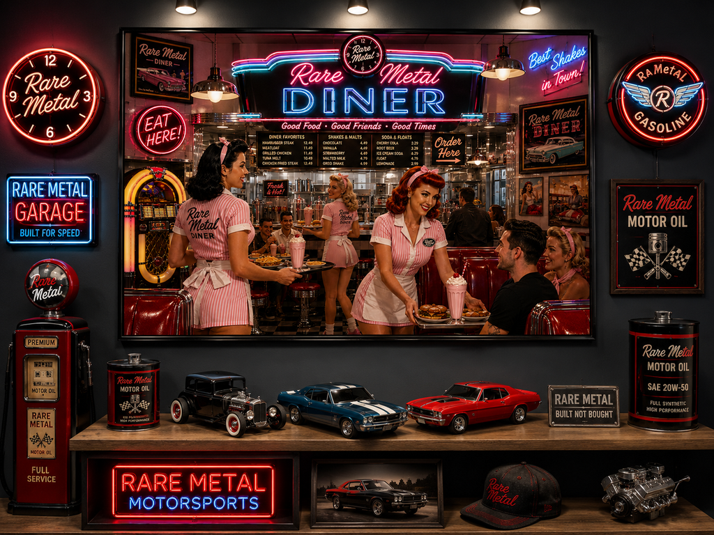 Rare Metal Neon Diner Metal Sign 20" x 16"