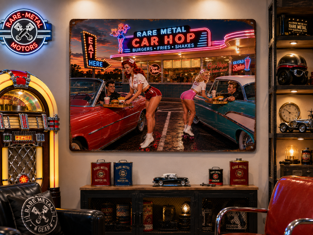 Rare Metal Neon Car Hop Metal Sign 20" x 16"