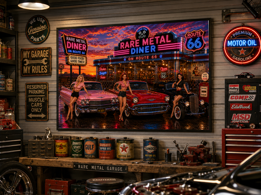 Rare Metal Route 66 Diner Metal Sign 20" x 16"