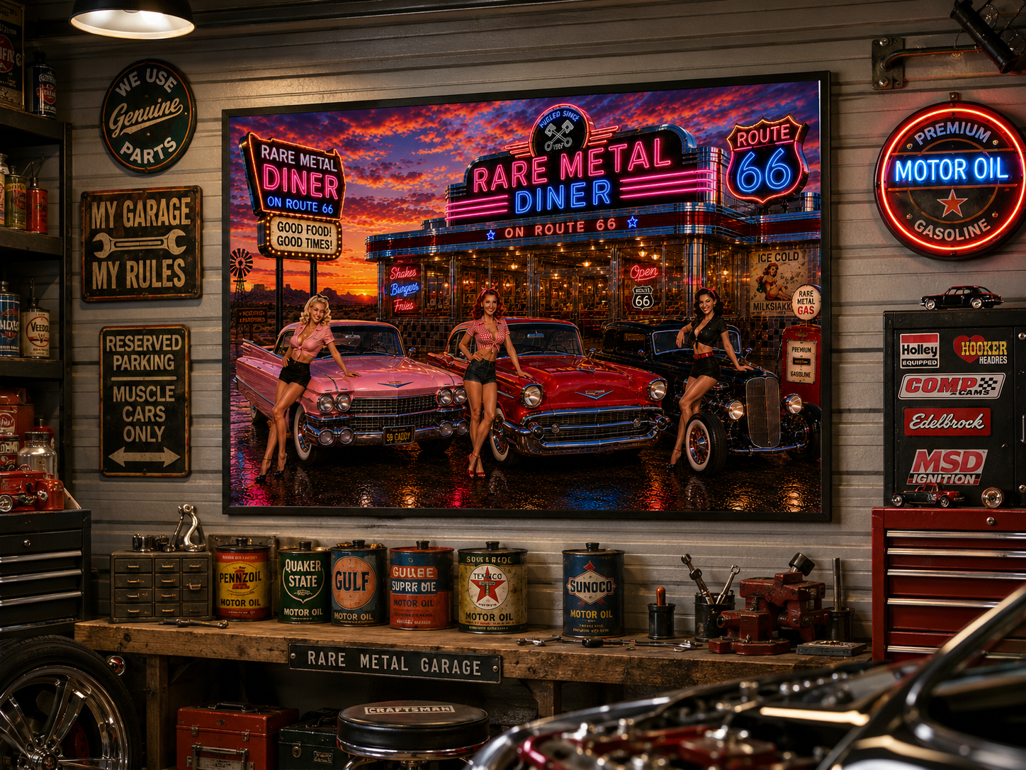 Rare Metal Route 66 Diner Metal Sign 20" x 16"
