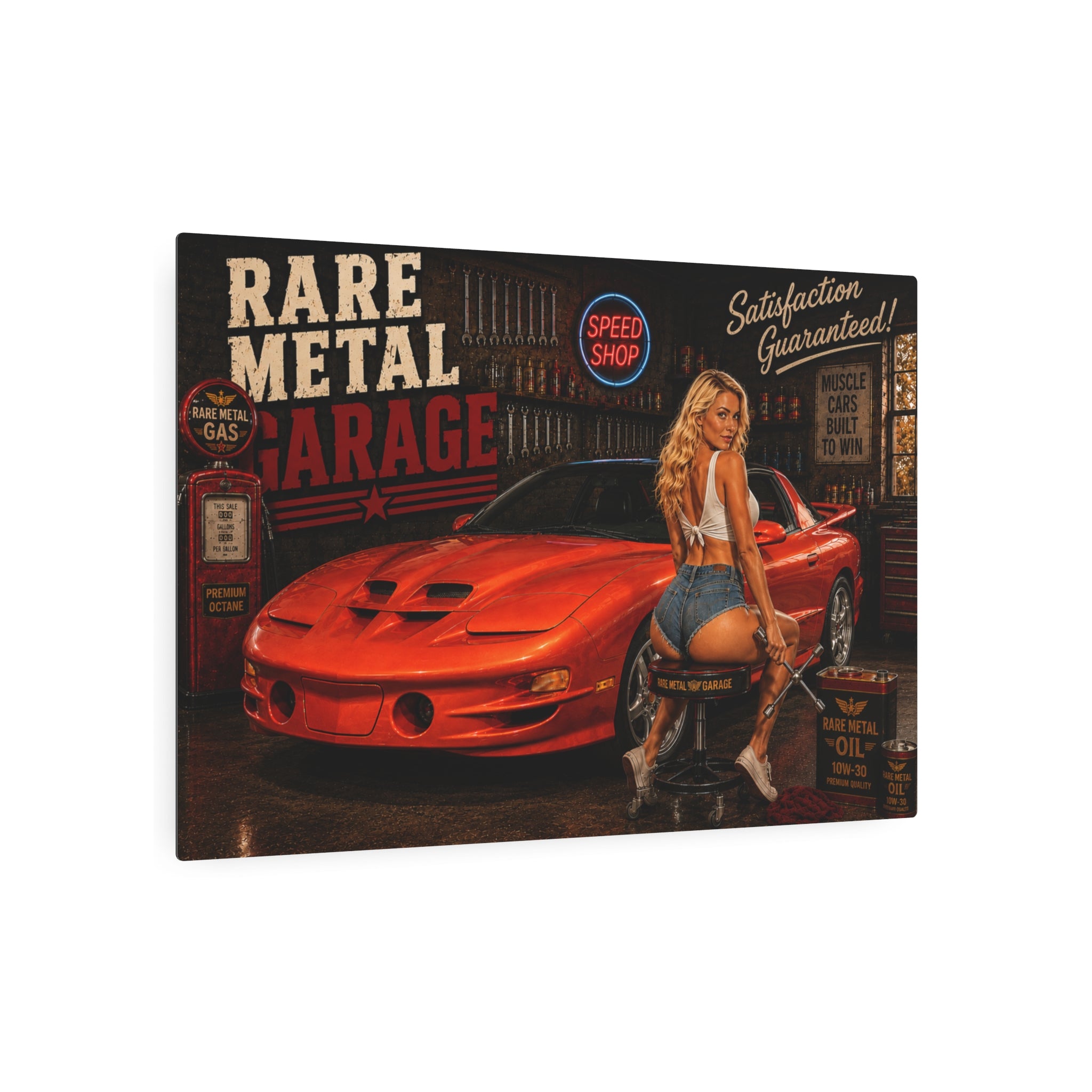 Orange Pontiac Firebird Trans Am WS6 Metal Sign – Rare Metal Garage Pin-Up Art