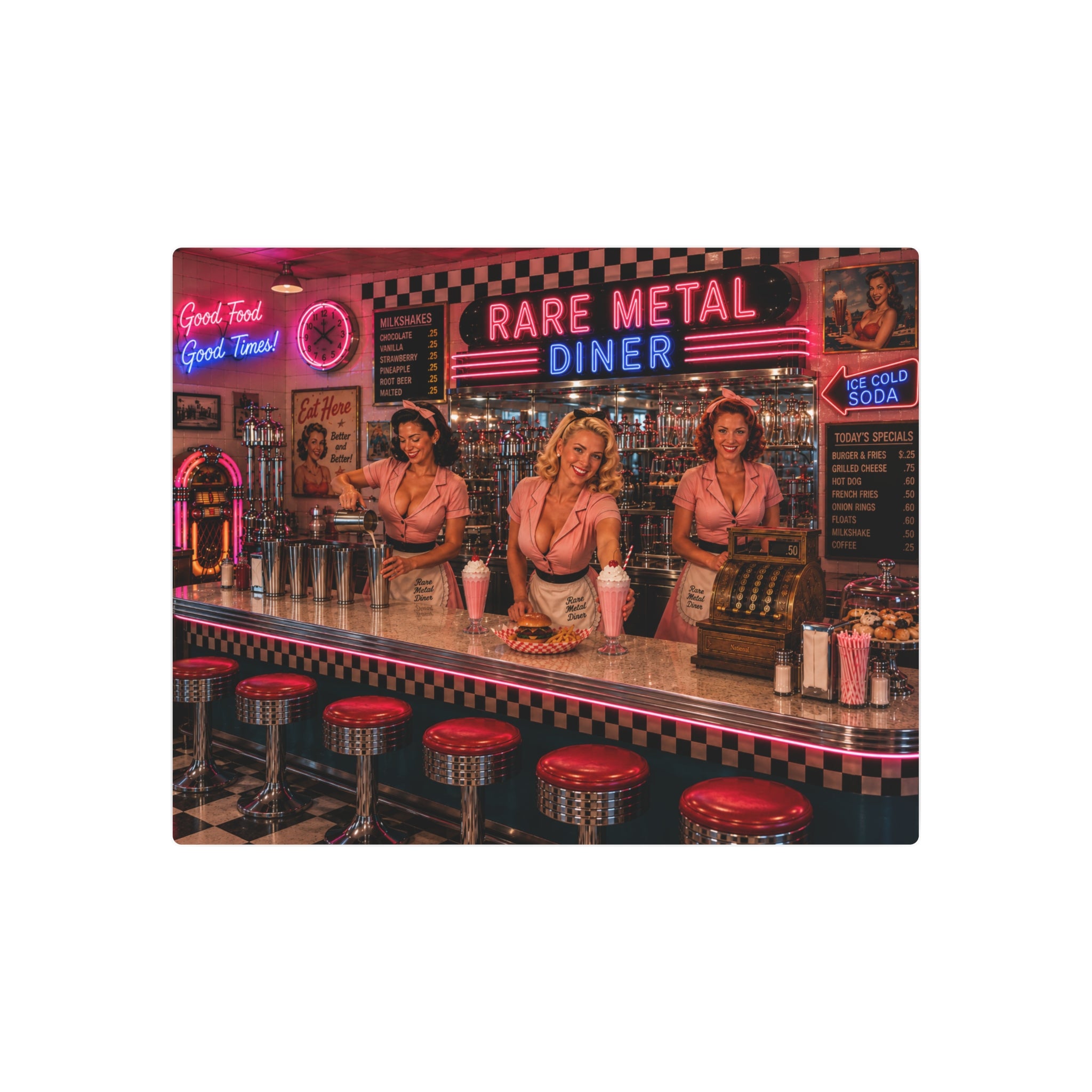 Rare Metal Neon Diner Metal Sign 20" x 16"