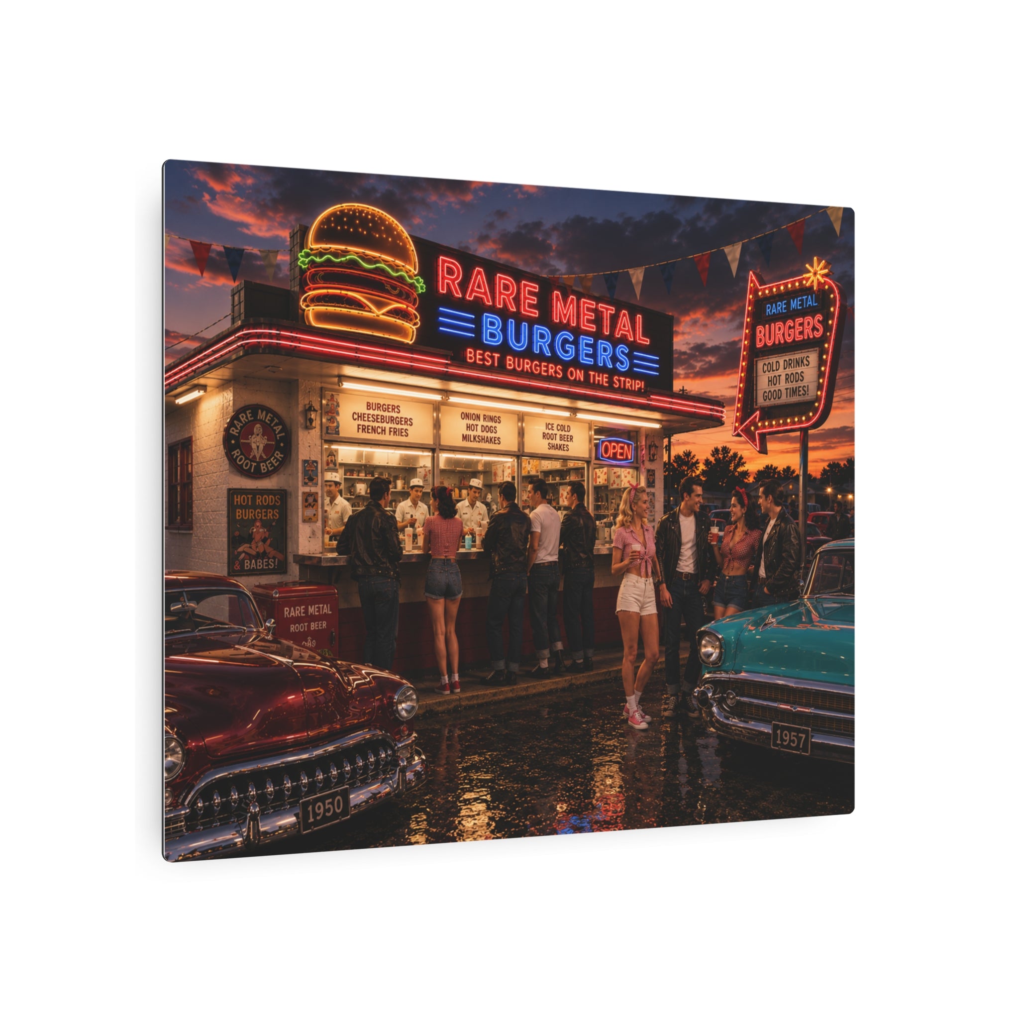 Rare Metal Neon Burger Stand Metal Sign 20" x 16"