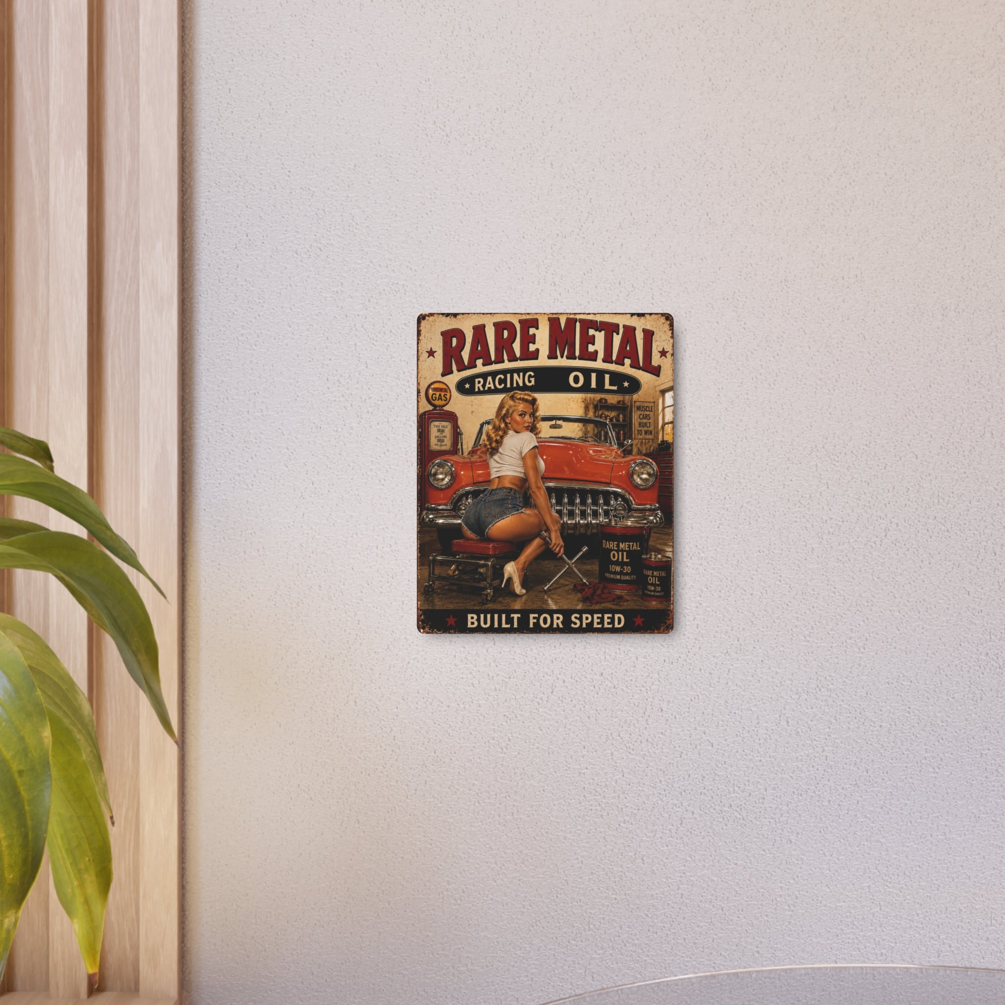 Rare Metal Racing Oil Pin-Up – 8x10 Vintage Wall Art