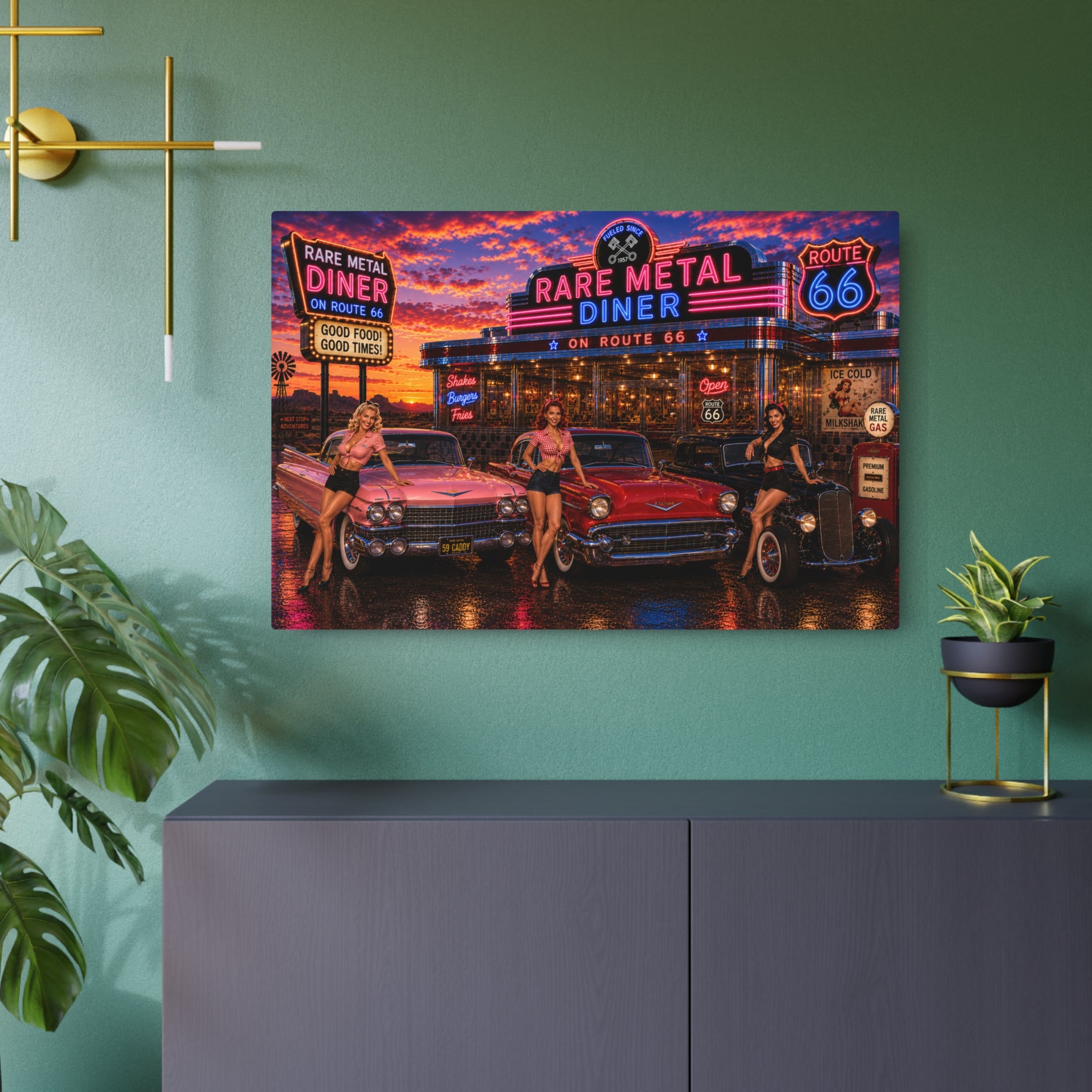Rare Metal Route 66 Diner Metal Sign "Oversized"