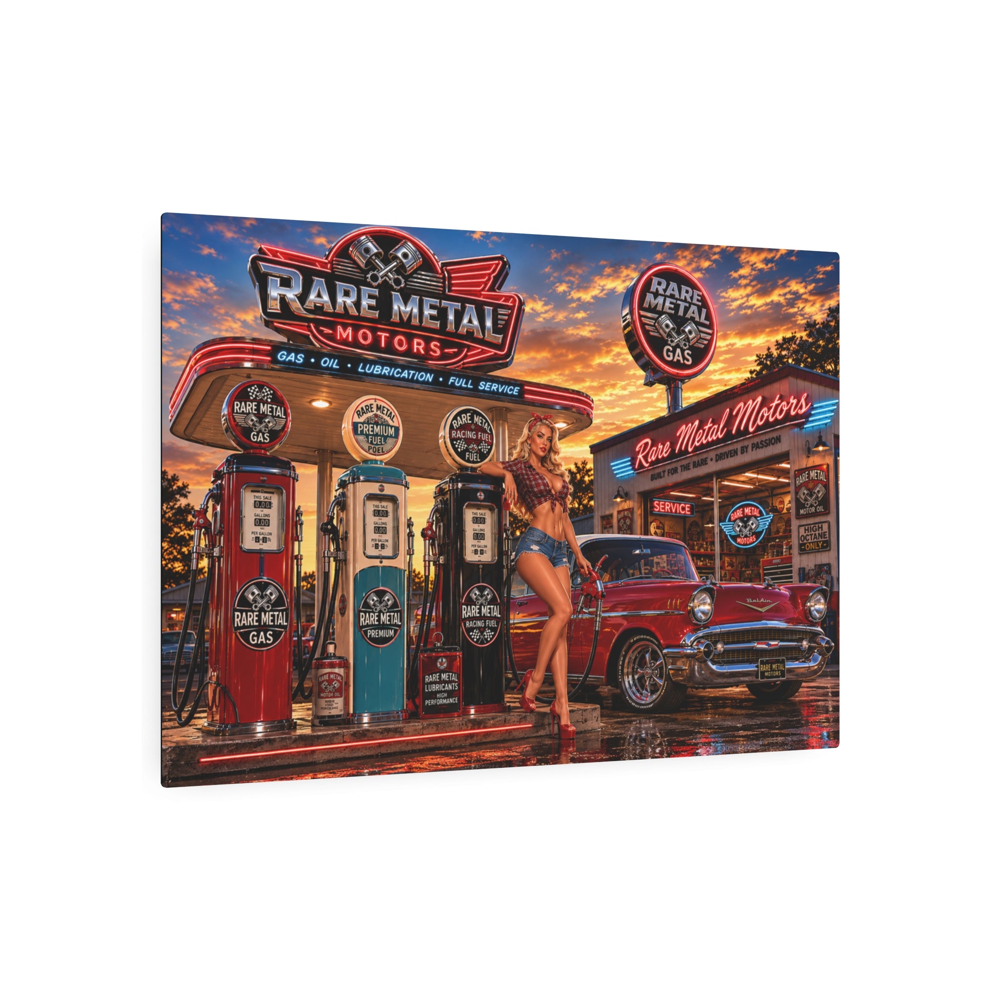 Rare Metal Neon Service Station Metal Sign "Oversized"