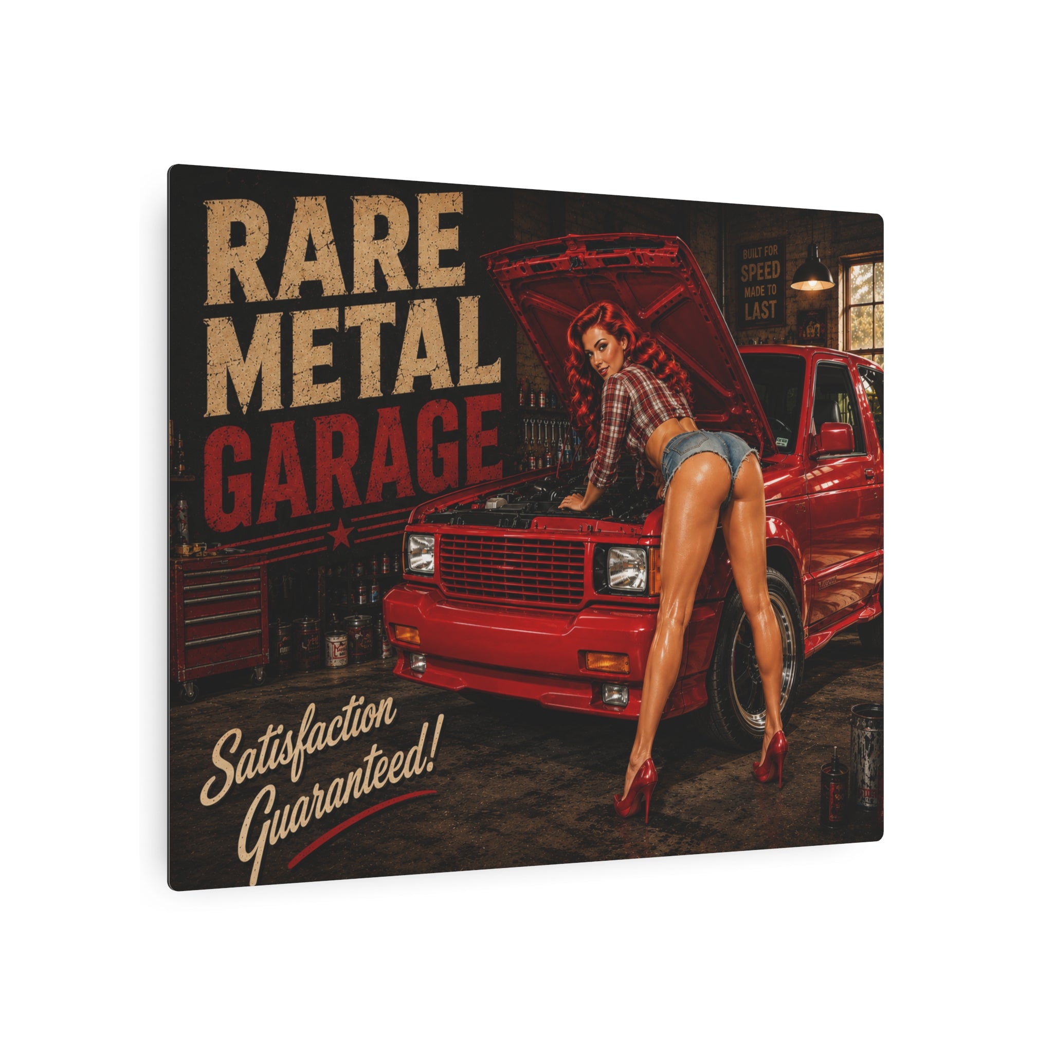 Rare Metal Garage Sign — Red Typhoon Pinup Car Metal Wall Art 20" x 16"