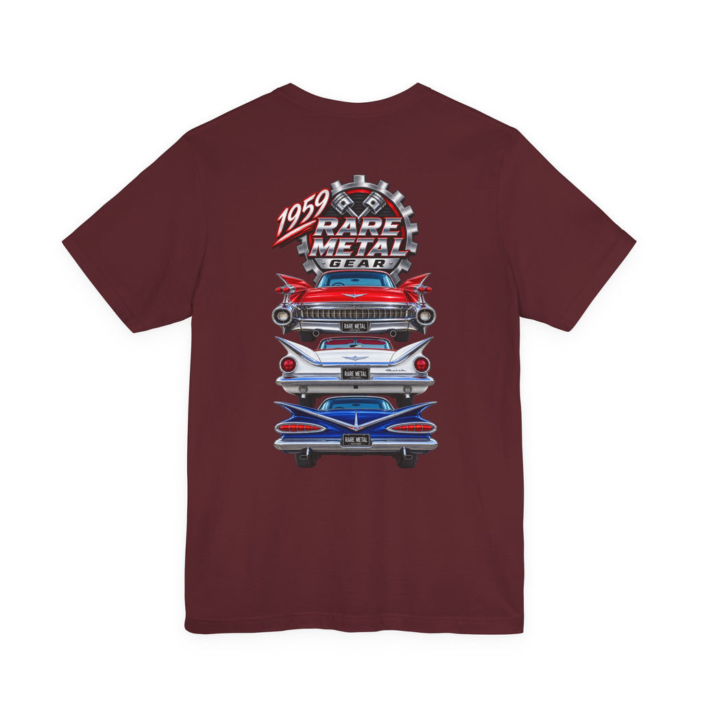 1959 Rare Metal Gear Classic Cars T-Shirt — American Tailfin Legends Tee