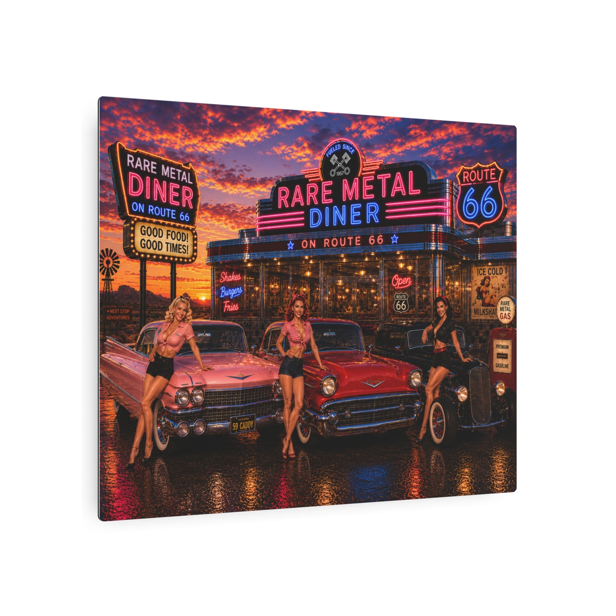 Rare Metal Route 66 Diner Metal Sign 20" x 16"