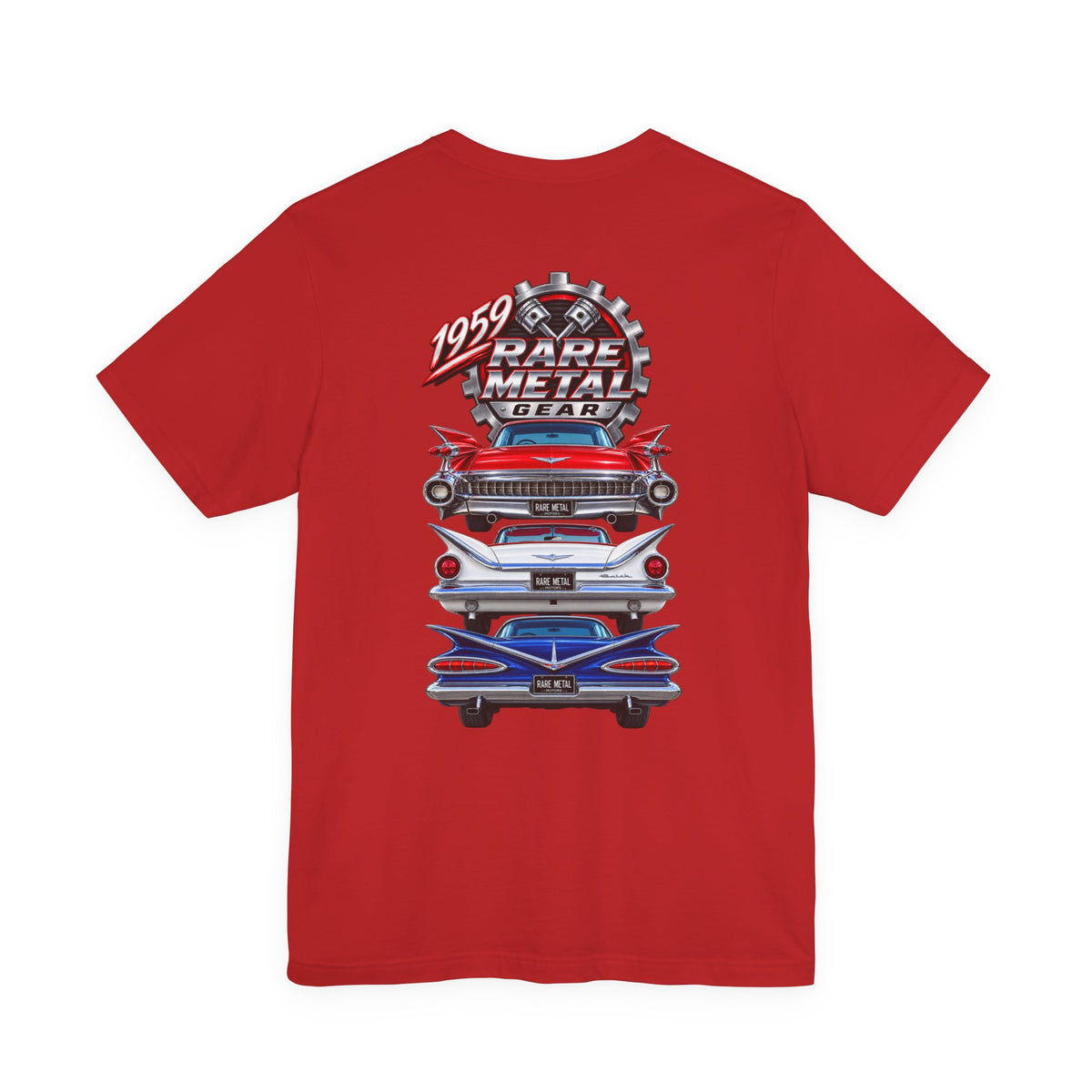 1959 Rare Metal Gear Classic Cars T-Shirt — American Tailfin Legends Tee