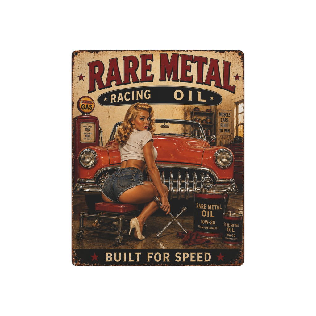 Rare Metal Racing Oil Pin-Up – 8x10 Vintage Wall Art