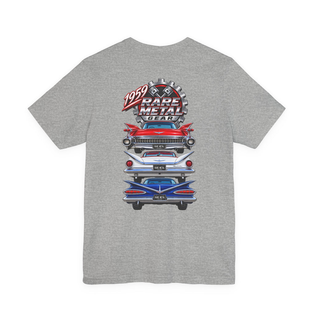 1959 Rare Metal Gear Classic Cars T-Shirt — American Tailfin Legends Tee