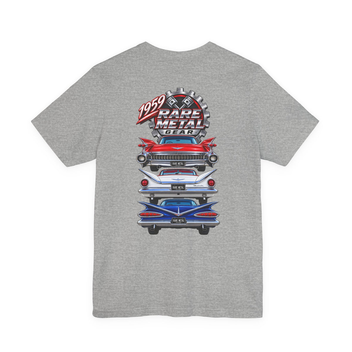 1959 Rare Metal Gear Classic Cars T-Shirt — American Tailfin Legends Tee