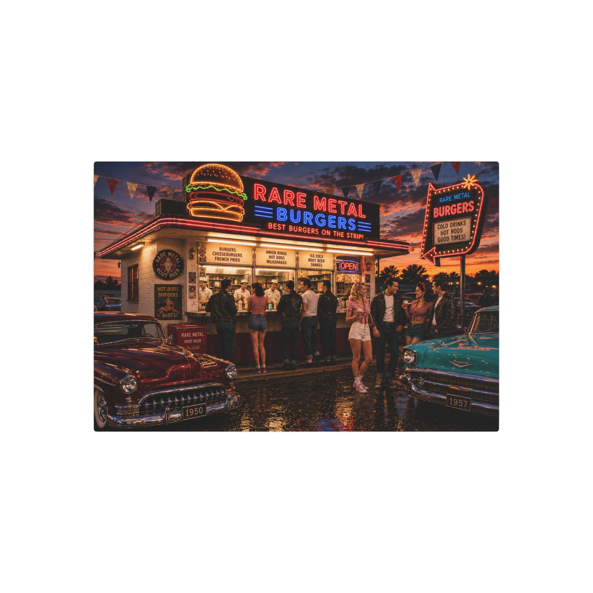 Rare Metal Neon Burger Stand Metal Sign "Oversized"