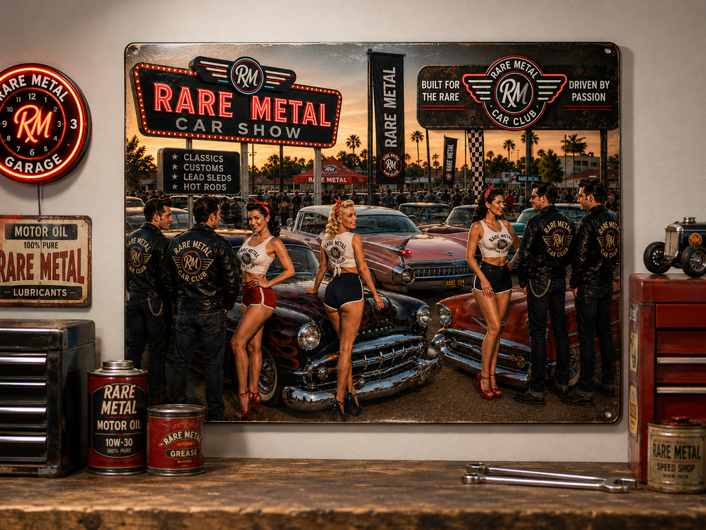 Rare Metal Neon Car Show Metal Sign 20" x 16"