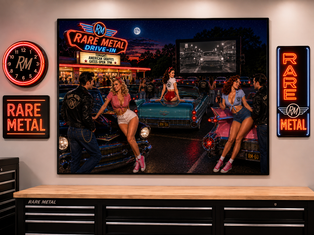 Rare Metal Neon Drive-In Metal Sign 20" x 16"