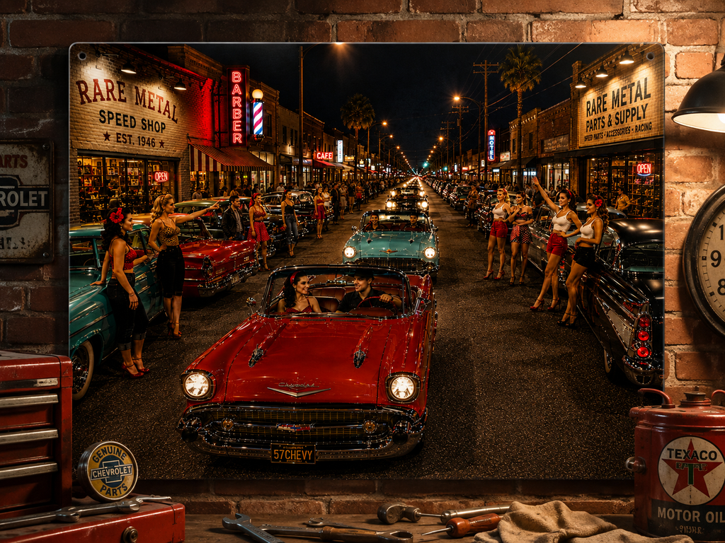 Rare Metal Neon Cruise Night Metal Sign 20" x 16"