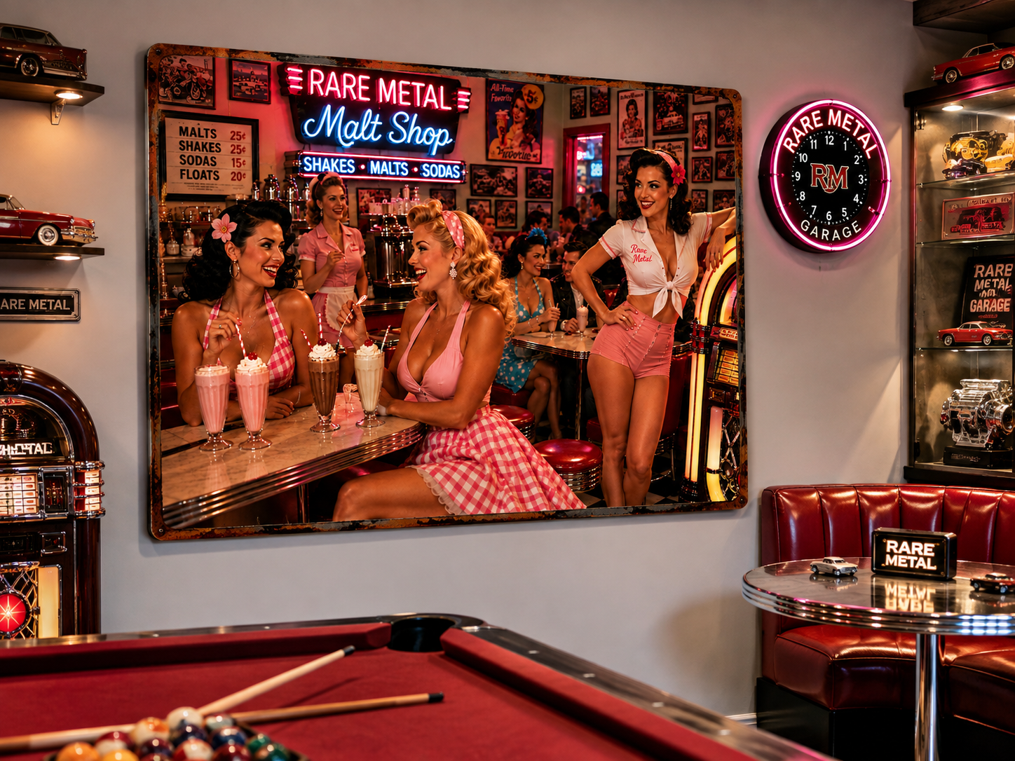 Rare Metal Neon Soda Shop Metal Sign 20" x 16"