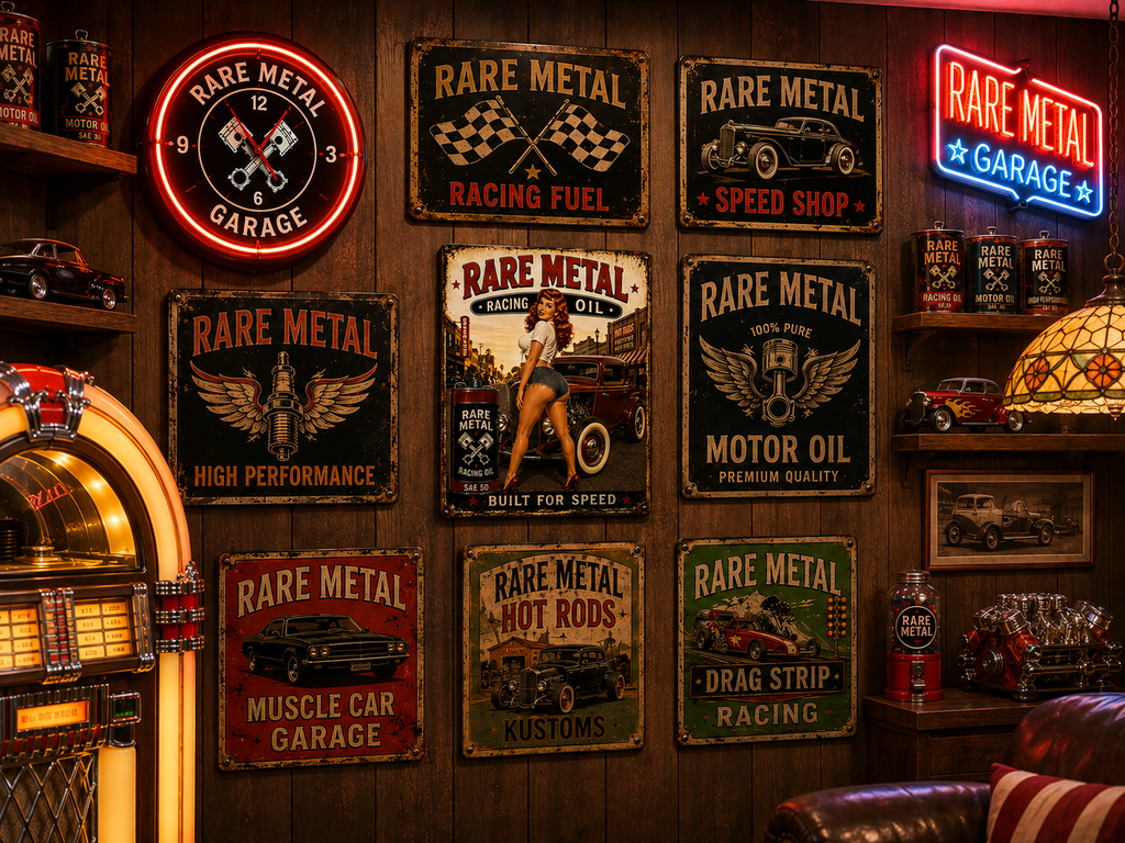 Rare Metal Racing Oil Pin-Up – 8x10 Vintage Wall Art