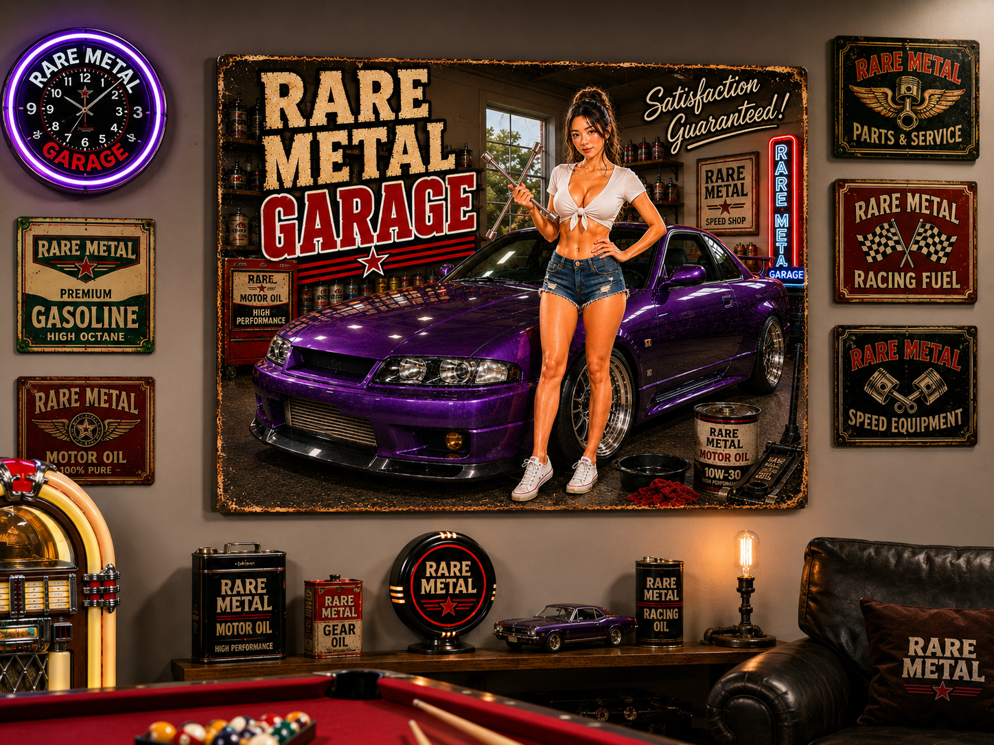 Rare Metal Garage Sign — JDM Pinup Car Metal Wall Art
