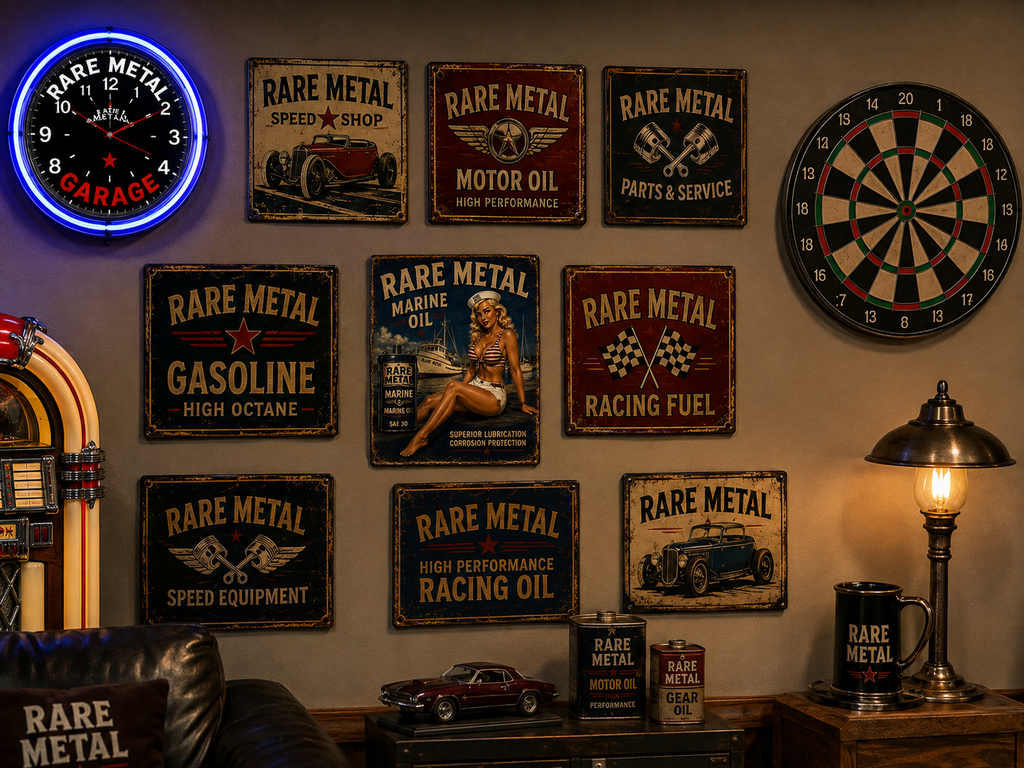 Rare Metal Racing Oil Pin-Up – 8x10 Vintage Wall Art