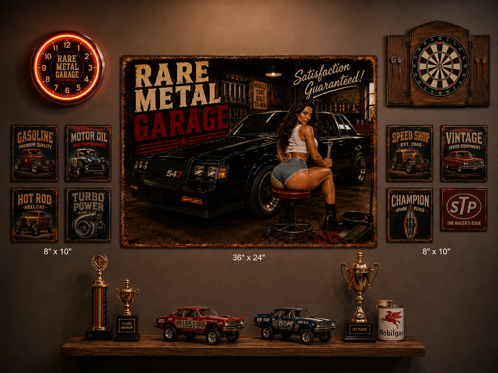 Rare Metal Garage Sign – Turbo Buick GNX Pinup Metal Wall Art | Garage Decor | Oversized