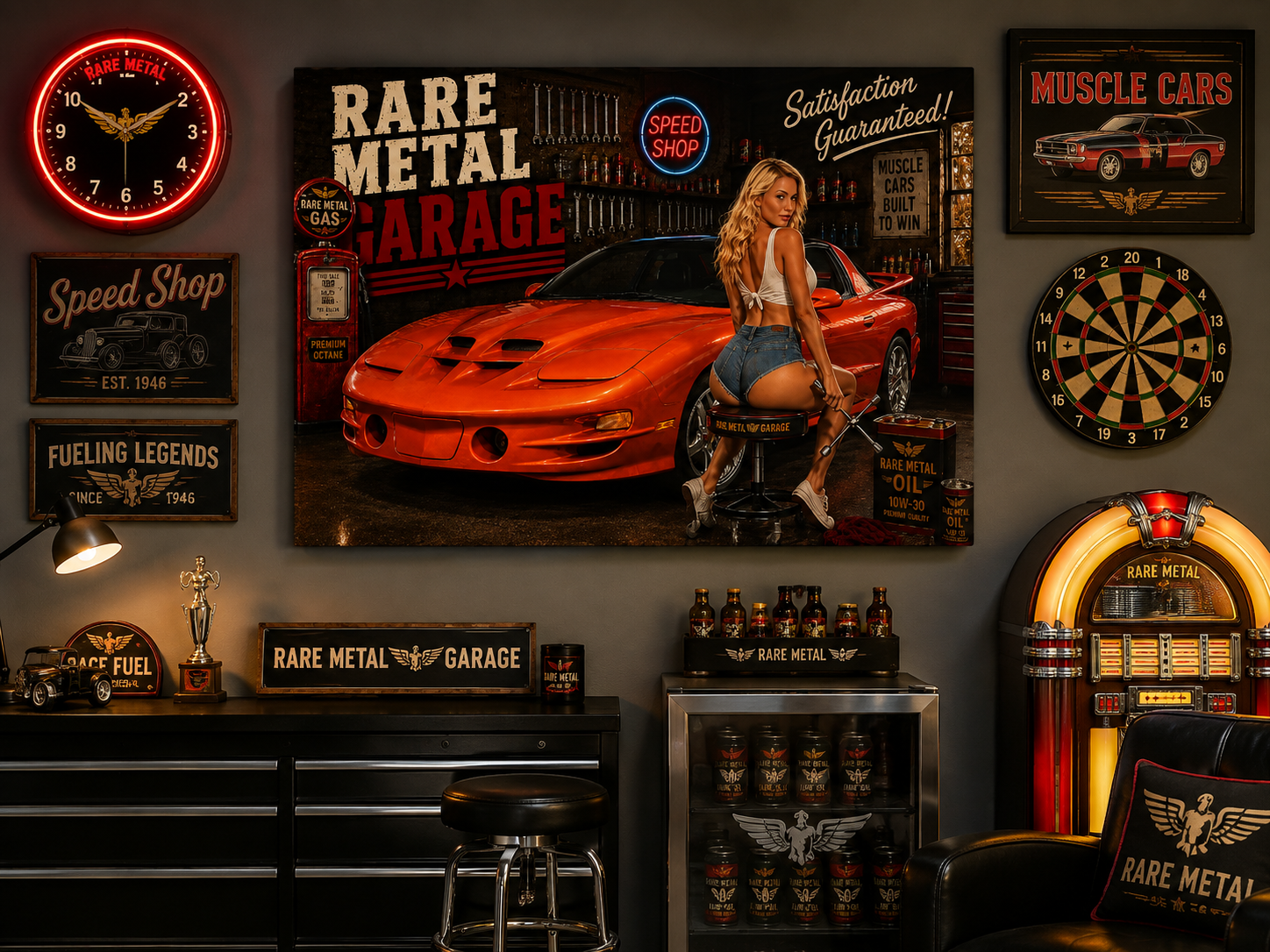 Orange Pontiac Firebird Trans Am WS6 Metal Sign – Rare Metal Garage Pin-Up Art