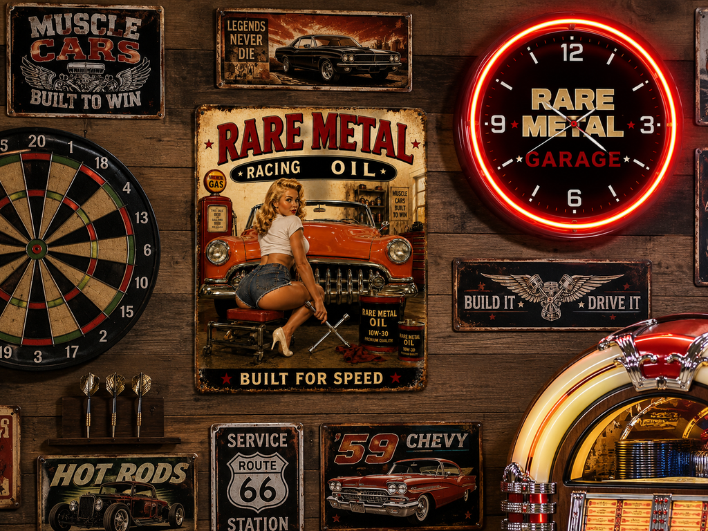 Rare Metal Racing Oil Pin-Up – 8x10 Vintage Wall Art